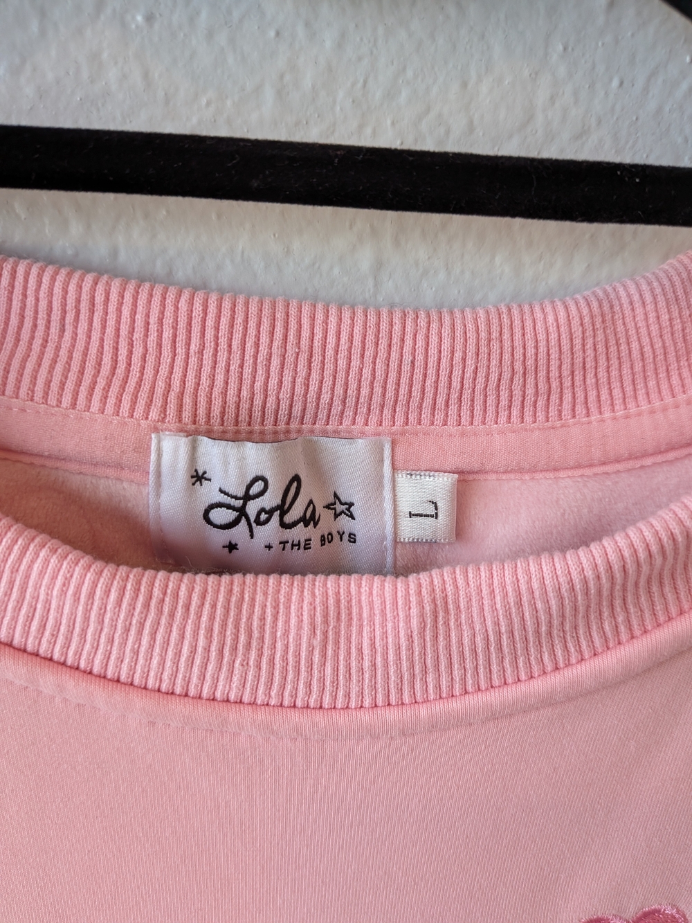Women's Lola + The Boys Pink Heart-Print Track Pants & Sweatshirt Set L - Picture 2 of 11